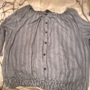 AGB 3x black and white checkered blouse with smocked hem